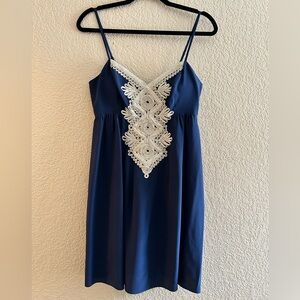 Lily Pulitzer Navy and Gold Embroidered Sun Dress Size 4